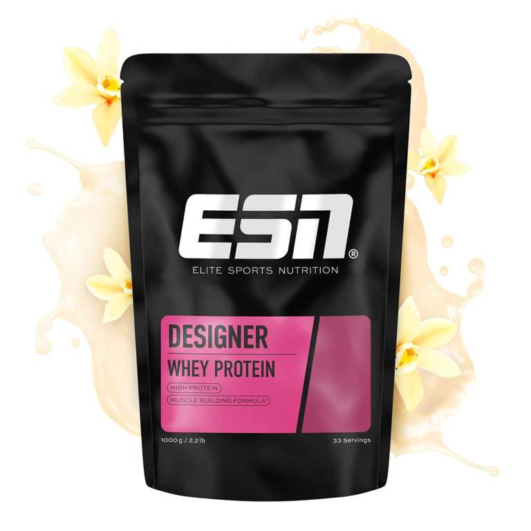 ESN Designer Whey Protein 1kg (Vainilla / Chocolate / Fresa) por 21,26€ aplicando Suscríbete y Ahorra + Envío Sin Prisa en Amazon