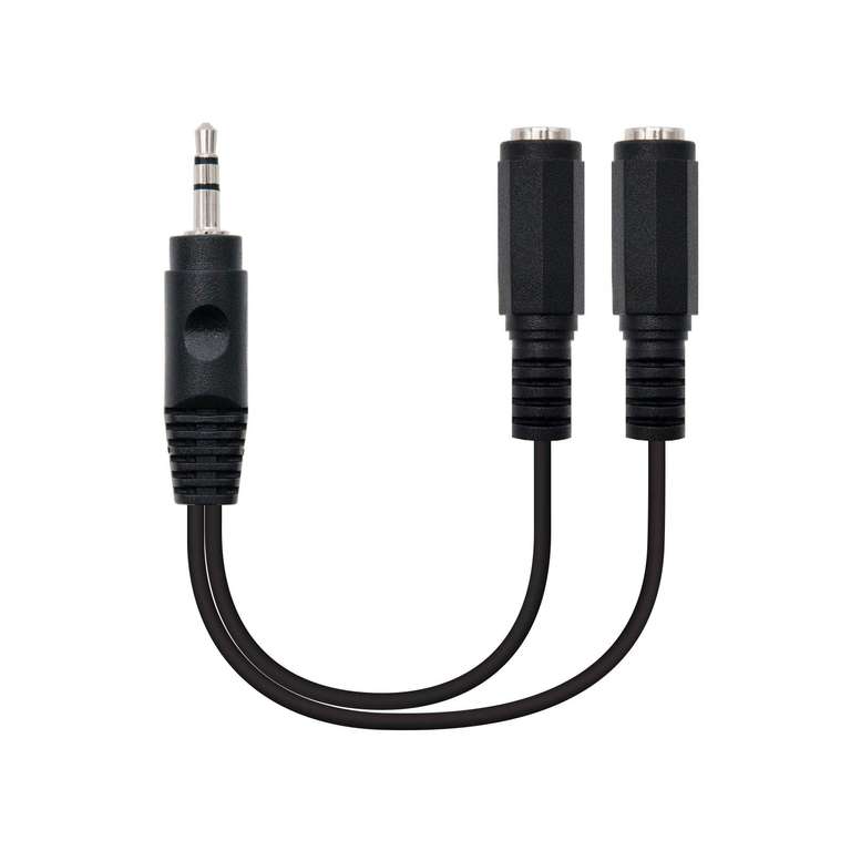 NANOCABLE 10.24.1200 - Cable Audio estéreo, 2xJack 3.5/H-Jack 3.5/M, Negro, 15cm