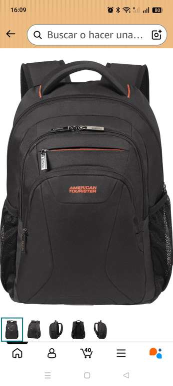 American Tourister AT Work - Mochila para portátil 13.3-14.1 pulgadas, 46 cm, 20.5 L, Negro/Naranja (Black/Orange)