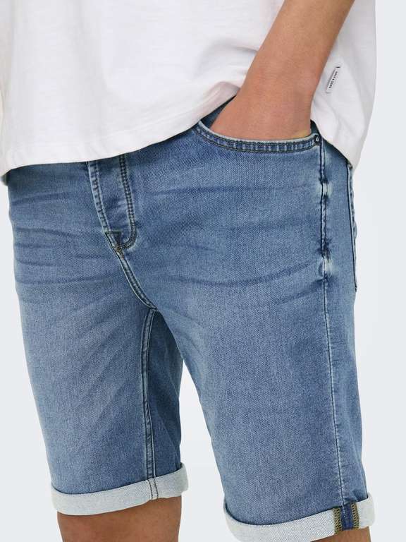 Only & Sons Pantalones Cortos de Mezclilla Capri 3/4 Pantalones Bermudas Hombres