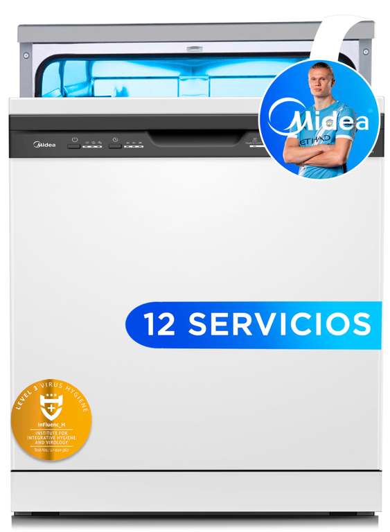 Lavavajillas Midea 60 cm+++, libre instalación, Compacto con 4 Programas de Lavado integrable, Filtro Antibacterias y Programación Horaria
