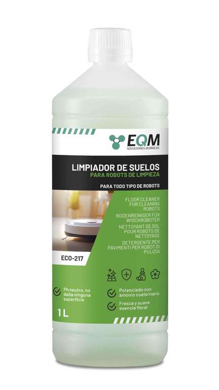 EQM - ECO-217 - Limpiador de Suelos para Robots de Limpieza - 1L - Válido para Cualquier Superficie gracias a su pH Neutro - Aroma Floral