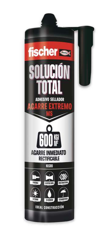 Fischer - Solución Total Agarre Extremo 600kg Negro 290ml | Pegamento fuerte | Adhesivo y Sellante MS Polímero | Uso Interior y Exterior