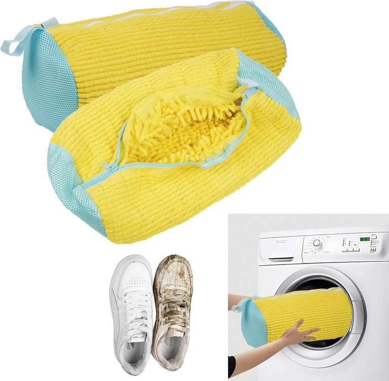 2 piezas Bolsa para Lavar Zapatillas en Lavadora,de Lavandería con Cremallera, Lavadora Saco de Malla Reutilizable 360° Wrap-around, 39x19CM