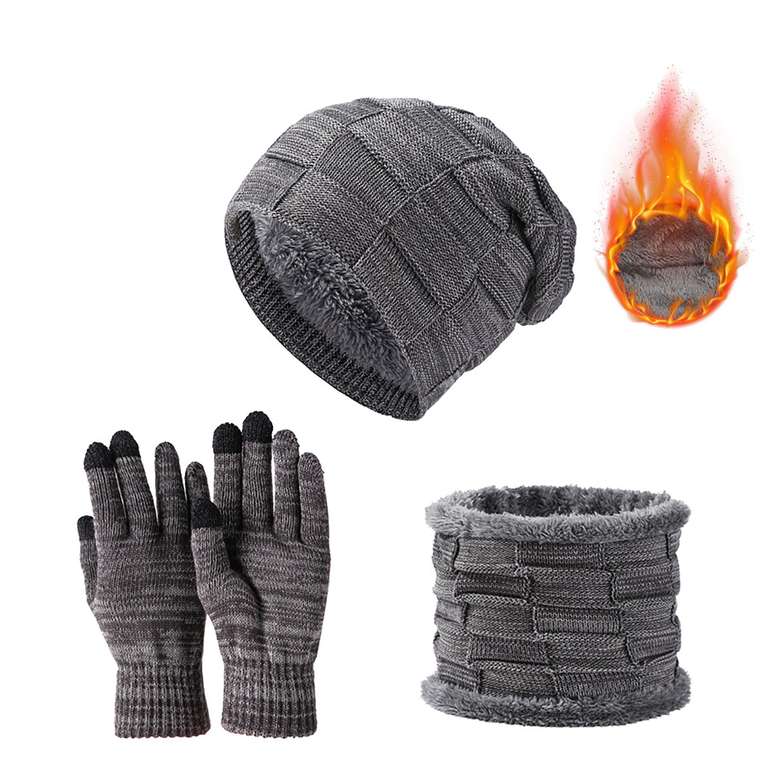 Set de Bufanda, Gorro y Guantes Invierno Termicos 3-in-1 Conjunto de Punto Bufanda Calentadores Beanie Gorro Táctiles Guantes