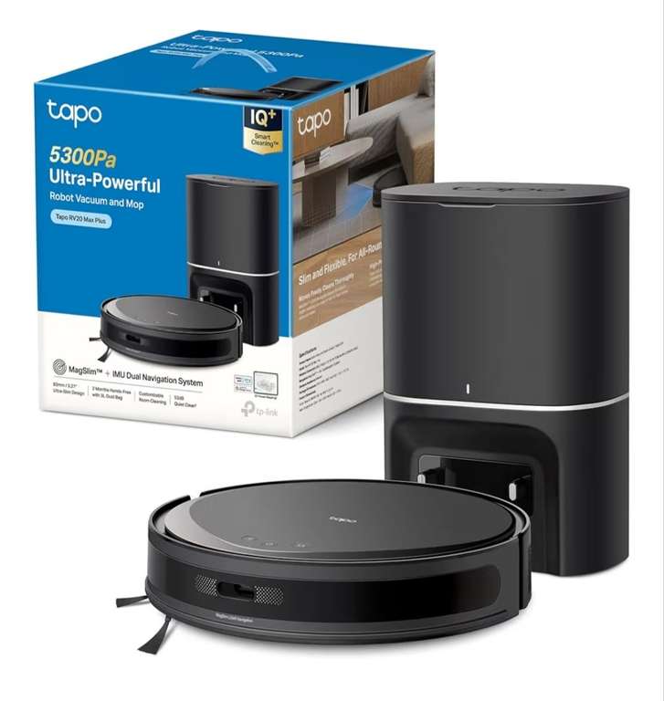 Tapo RV20 MAX Plus – Robot Aspirador y friegasuelos 4 en 1, succión de 5300 Pa, Vaciado automático de 3 L