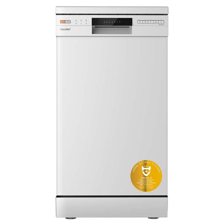 COMFEE' CDWEF1034BW Lavavajillas Independiente con 10 Cubiertos, 45cm, Inicio Diferido, Función de Media Carga, 72 ℃ Lavado higiénico,