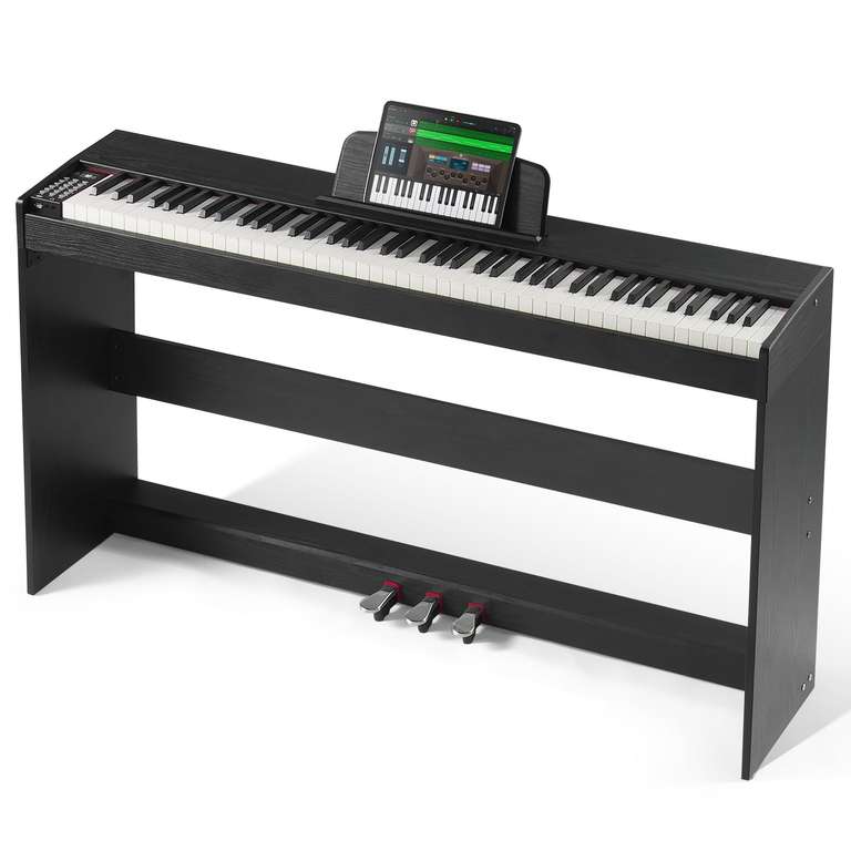 VEVOR Piano Digital Ponderado de 88 Teclas Ponderadas | Dual y Altavoces | Soporte Gabinete | Auriculares | 200 Tonos y Ritmos
