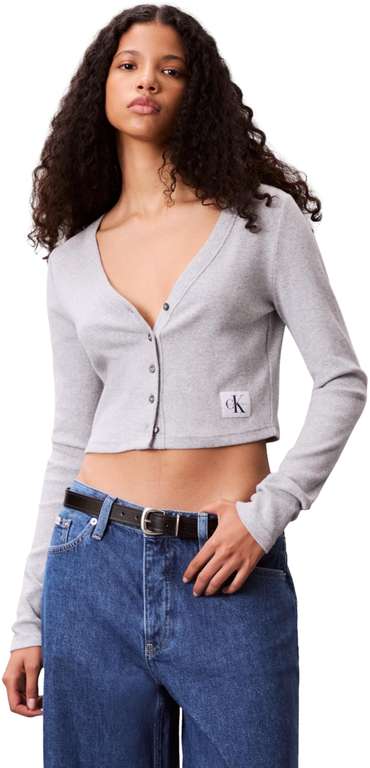 Calvin Klein Chaqueta de Punto Mujer Cardigan Woven Label Rib con Botones