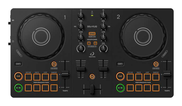 AlphaTheta Pioneer DJ DDJ-FLX2. Controlador portatil, de 2 Canales, alimentación por USB y con Diseño Profesional