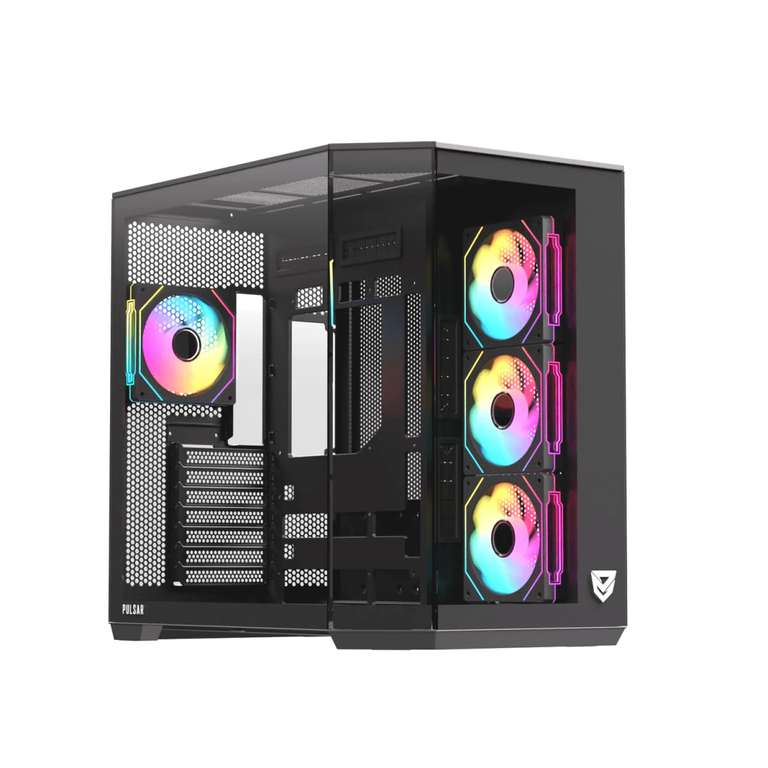 Nfortec Pulsar - Torre PC Gaming ATX – Cristal Templado, Malla Microperforada Desmontable sin Tornillos, Sin Filtros Antipolvo, Negra