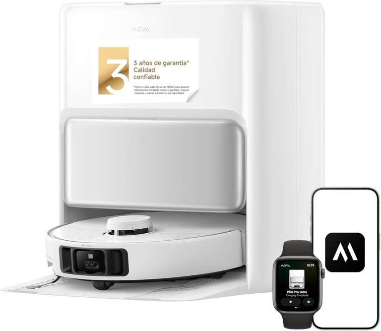 Mova P50Pro Ultra Robot Fregasuelos y Aspirador, 19000Pa Autovaciado Autolimpieza, Navegación LDS+IA RGB