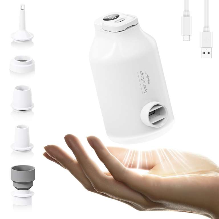 Inflador Eléctrico con Batería para Colchón Inflable, Camas Hinchables, Bolsas Vacío Ropa, Piscina Hinchable, 5 Boquillas Camping, Hinchador