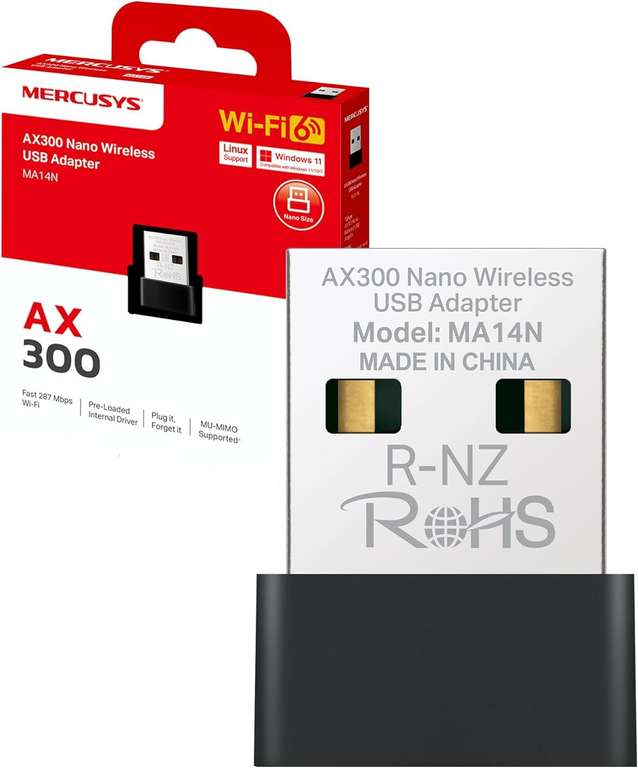 Adaptador Wi-Fi USB Nano Mercusys MA14N (Alta Velocidad, Diseño Compacto, Compatible Windows 11)