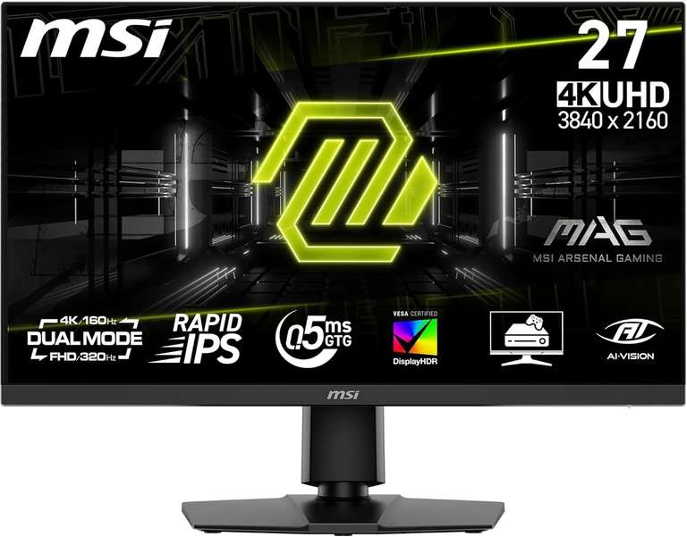 MSI mag 272URDF E16 - Monitor 27", 4K Dual (UHD 160hz / FHD 320hz), Rapid IPS, 0.5ms, DisplayHDR 400, Eye Care, HDMI 2.1, DP 1.4a, Negro