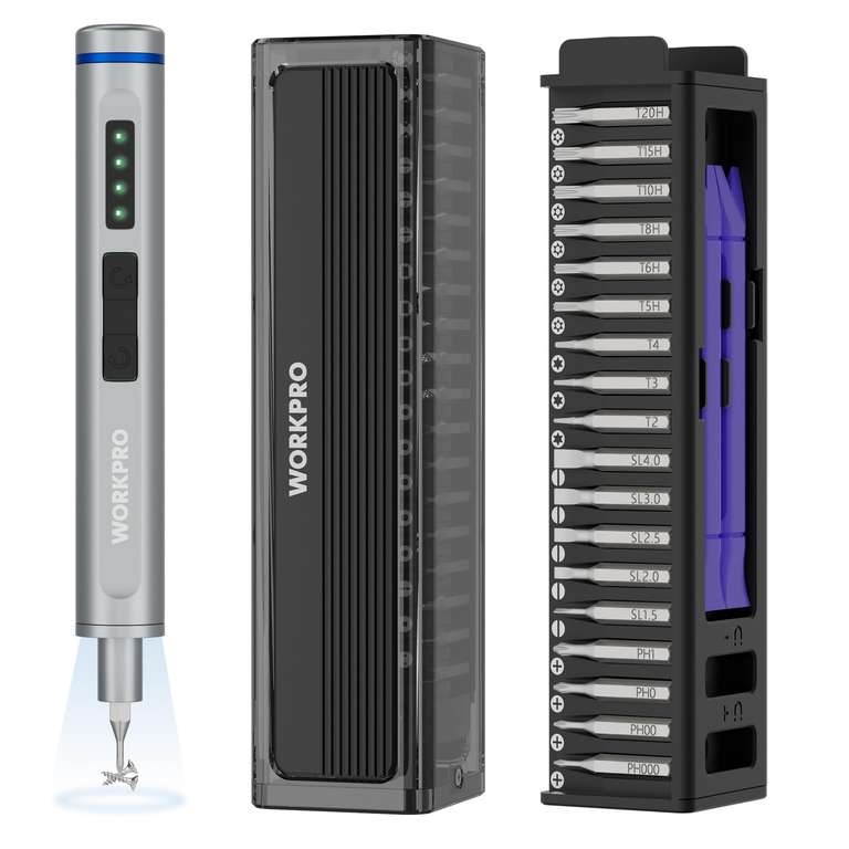 WORKPRO 42 en 1 Juego de Destornillador Eléctrico, Set de Precisión con 36 Piezas S2 Caja Magnética, Carga Tipo C