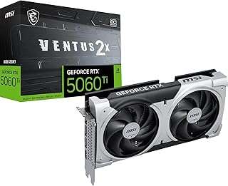 MSI GeForce RTX 5060 Ti 8G Ventus 2X OC Plus Tarjeta gráfica, RTX 5060 Ti, 8 GB GDDR7 (28 Gbps/128 bits), PCIe 5.0 - Diseño térmico de Doble