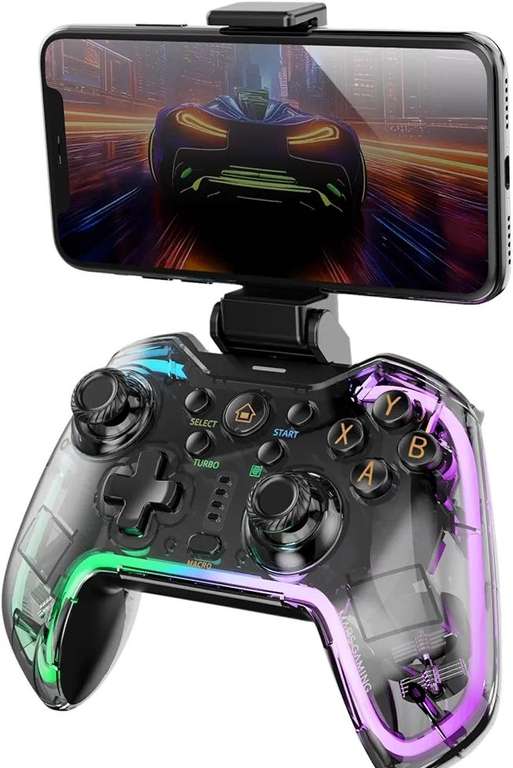 Mars Gaming MGP-BT2, Gamepad Bluetooth 5.0, RGB Neon, Adaptador Smartphone hasta 7", Vibración Háptica, Gatillos Analógicos, Macros, Switch