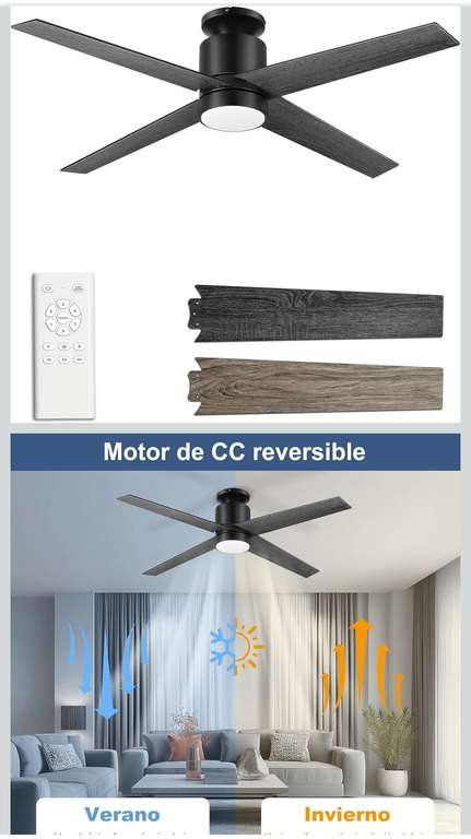 Ohniyou Ventilador de Techo con Luz, Ventilador de Techo de 132 cm con Mando a Distancia, Motor DC Silencioso, Temporizado