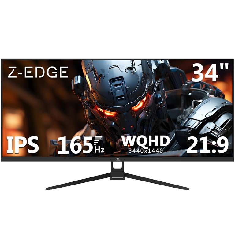 Z-Edge Monitor Gaming 34'' UWQHD (3440x1440), 165 Hz, Panel IPS, 1 ms, 21:9, FreeSync, 300 CD/m², 2× DP1.4 y HDMI2.0, RGB,VESA 75×75 mm