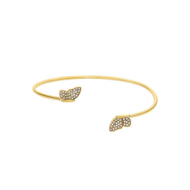 Fossil Pulsera brazalete de acero inoxidable con puño abierto para mujer