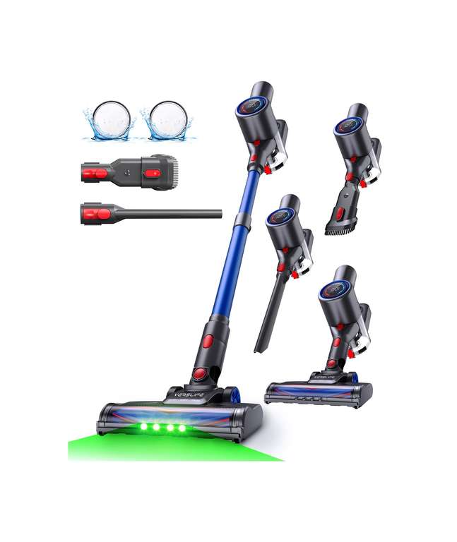 VersLife Aspiradora sin Cable 40KPA/500W,Z8 Escoba Inalámbrica Potente con Pantalla LED,Luz Verde,Diseño Autoportante,45 Min de Autonomía