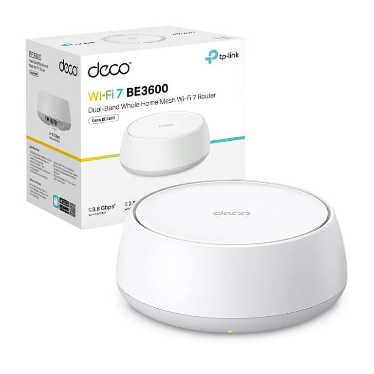 TP-Link Deco BE3600 (1-Pack) – WiFi 7 Mesh de Doble Banda hasta 6.6 Gbps, 2 × Puerto 1G, Ideal para casa Grande, Streaming 8K, Juegos y Red