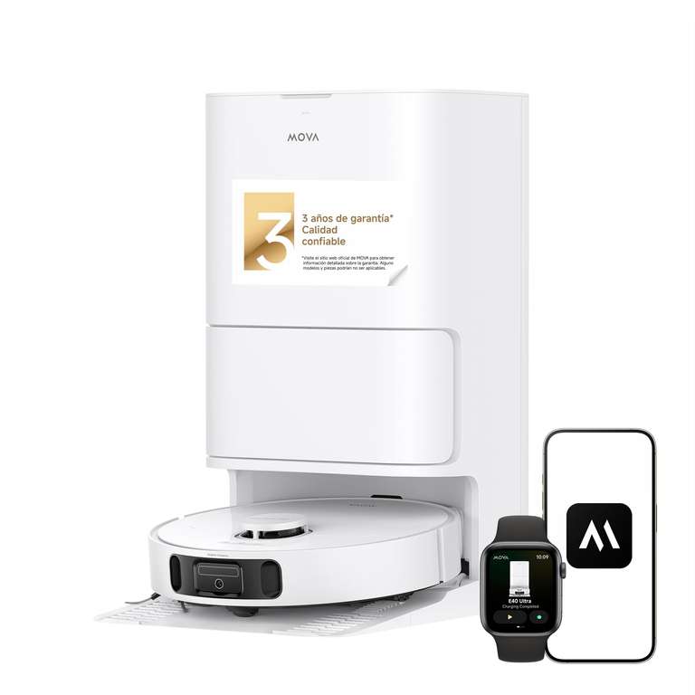 Mova E40 Ultra Robot Aspirador y Fregasuelos 19.000 Pa Tecnología de Fregado MaxiReach, Cepillo Lateral Antienredos