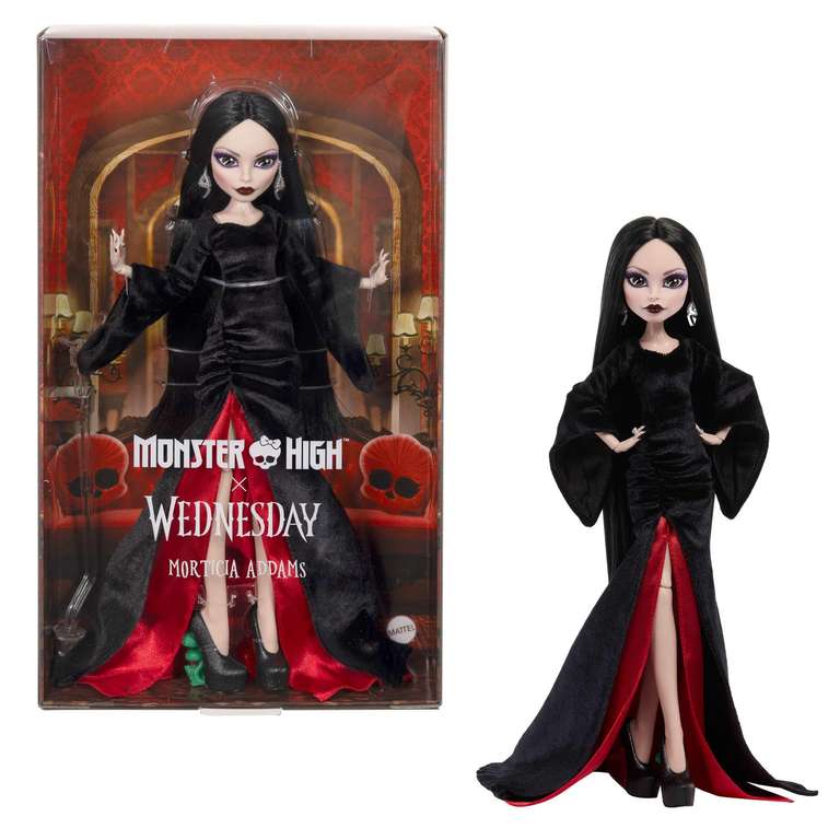 Monster High x Miércoles Muñeca Coleccionable de Morticia Addams con Vestido de Terciopelo