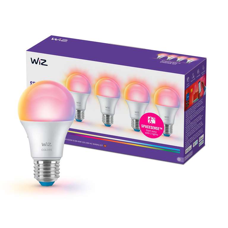 Pack de 4 WiZ Bombillas Inteligentes LED A60 E27 RGB (Reacondicionado - Como Nuevo)