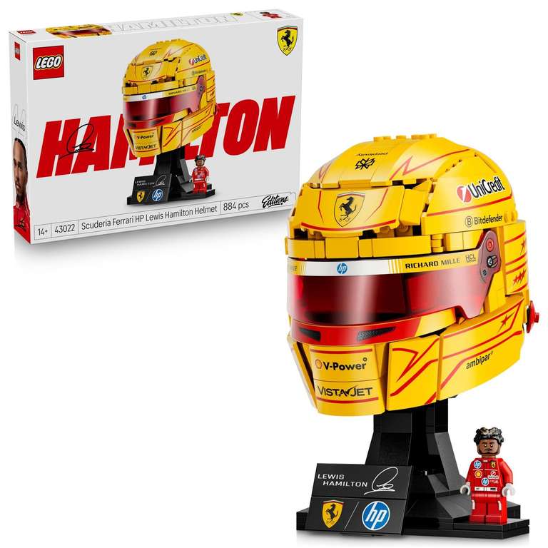 LEGO Scuderia Ferrari HP Casco Lewis Hamilton 43022 (F1 con minifigura exclusiva coleccionable, soporte y placa, adultos +14, Amazon)