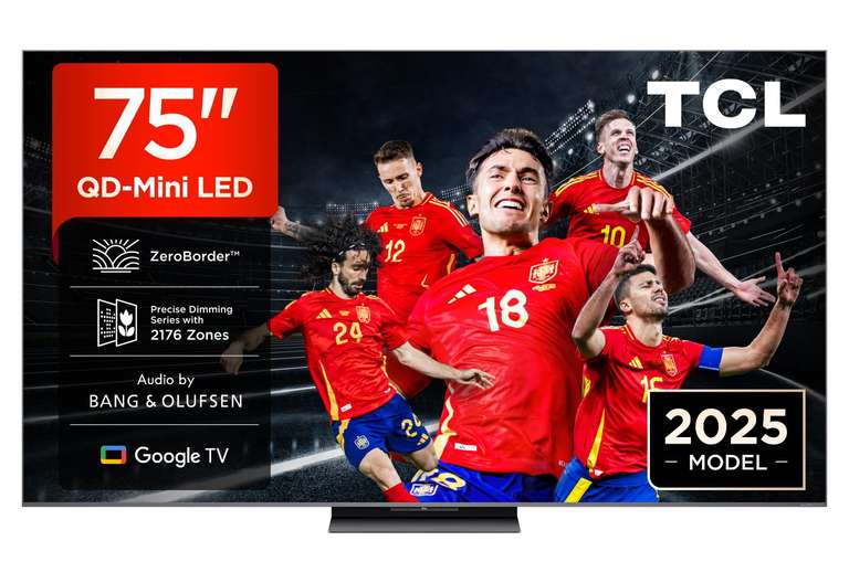 TCL 75C8K Televisor 75 Pulgadas QD-Mini LED 4K Smart TV, 4500 nits HDR Premium, 144Hz, ZeroBorder, Bang & Olufsen, Dolby Vision IQ y Atmos,