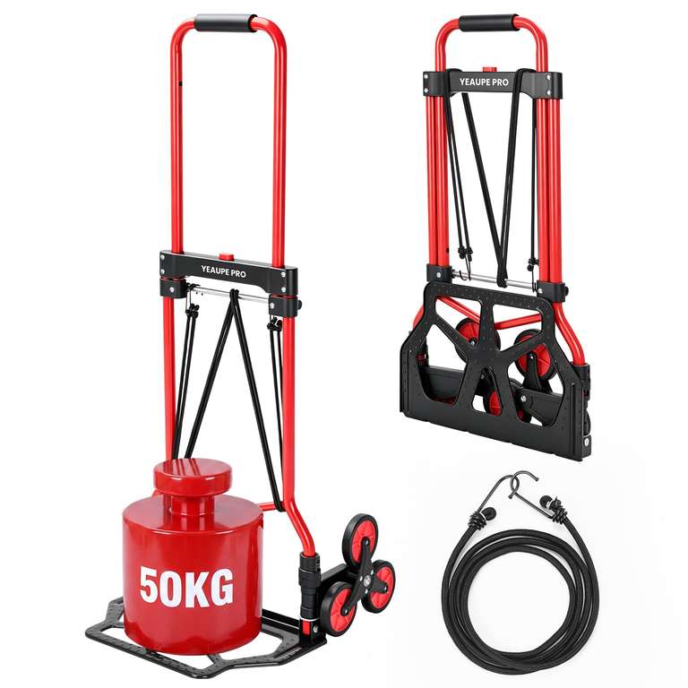 YEAUPE PRO Carretilla Plegable para Subir Escaleras, 50 kg Rojo