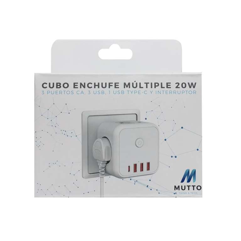 Cubo de enchufes 7 en 1 con USB y USB-C PD 20W, 3 tomas, carga rápida e interruptor (2530W)
