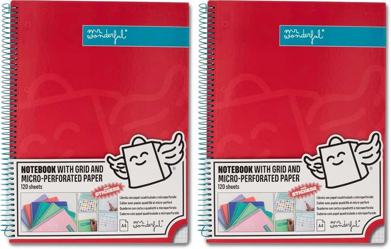 2 Libretas Mr. Wonderful A4 - 120 páginas cuadriculadas Microperforadas - Tapa Extradura - Incluye pegatinas, Verde en descripción