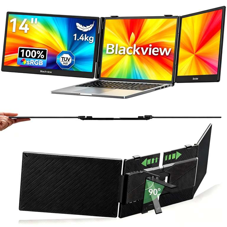Blackview Monitor Portátil Triple Ultradelgado,14